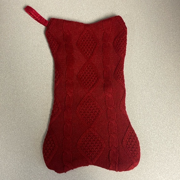 Bone shaped knitted red Christmas stocking - Picture 2 of 5